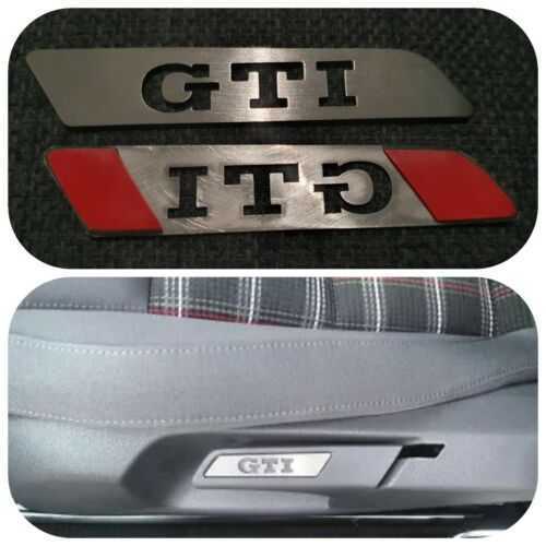 VW GOLF MK5 MK6  GTI  STAINLESS STEEL TRIM SEAT INSERTS PAIR. BADGE VOLKSWAGEN