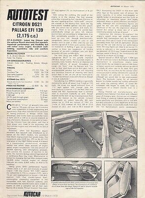 Citroen DS 21 EFi Pallas Road Test 1970 UK Market Foldout Brochure Autocar