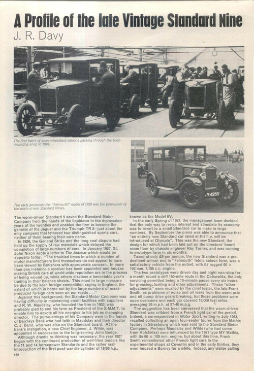 Standard 9 of the late 1920s Profile from Veteran and Vintage 1975 CUTTING